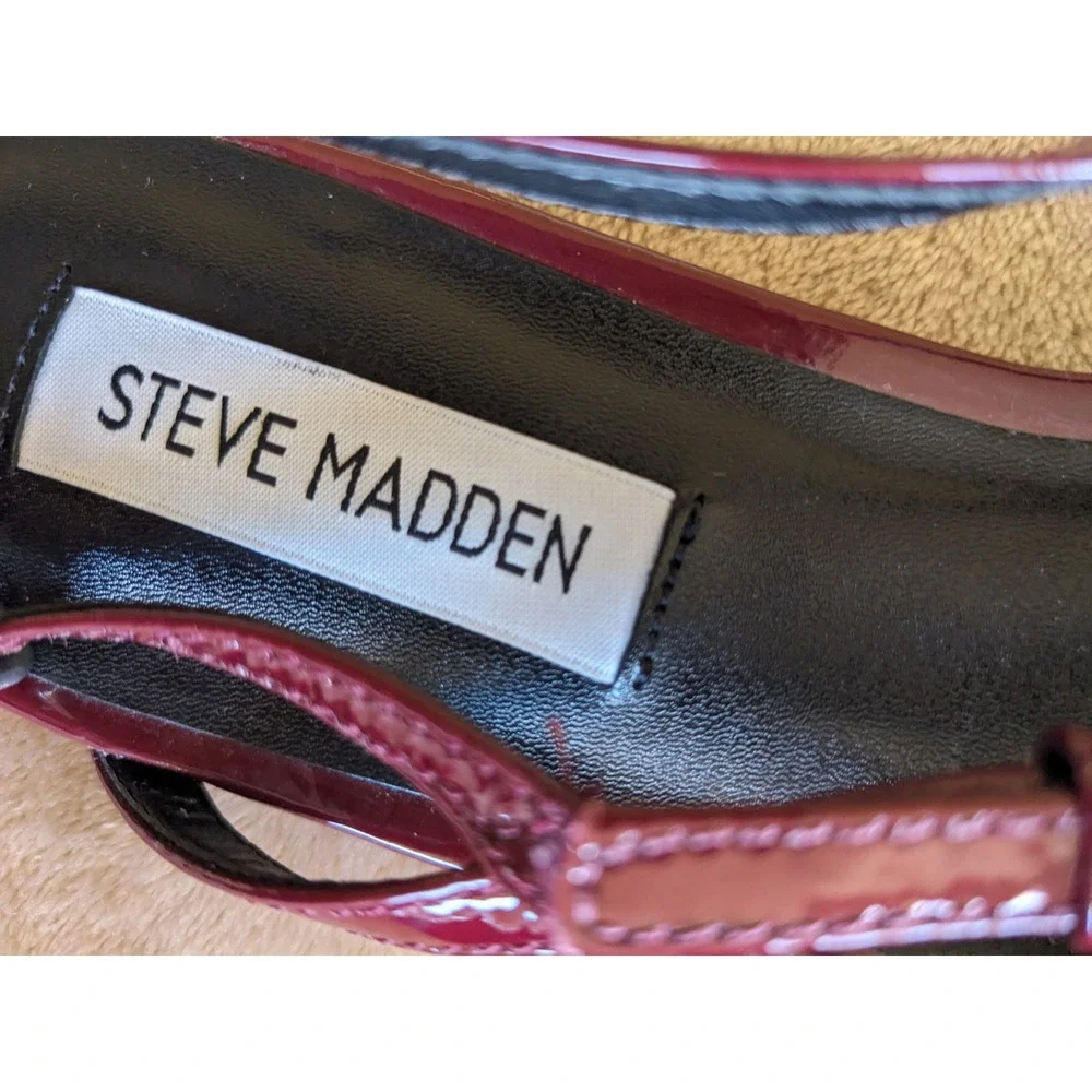 Steve Madden Peony Burgundy Patent Multi Strap Pointed Toe Slingback Flats 7.5M
